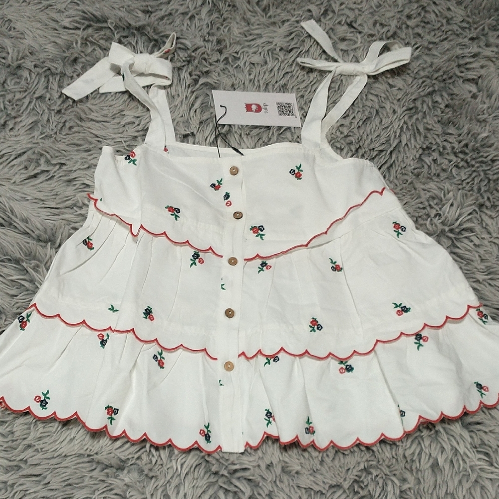 White Sleeveless Top with Floral Embroidery